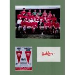 Alex Stepney signed 16x12 inch mounted signature piece includes signed album page, unsigned team