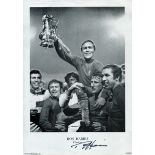 Ron Harris signed black and white print pictured 16.5x12 Inch. Celebrating with the FA Cup with