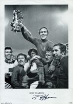 Ron Harris signed black and white print pictured 16.5x12 Inch. Celebrating with the FA Cup with