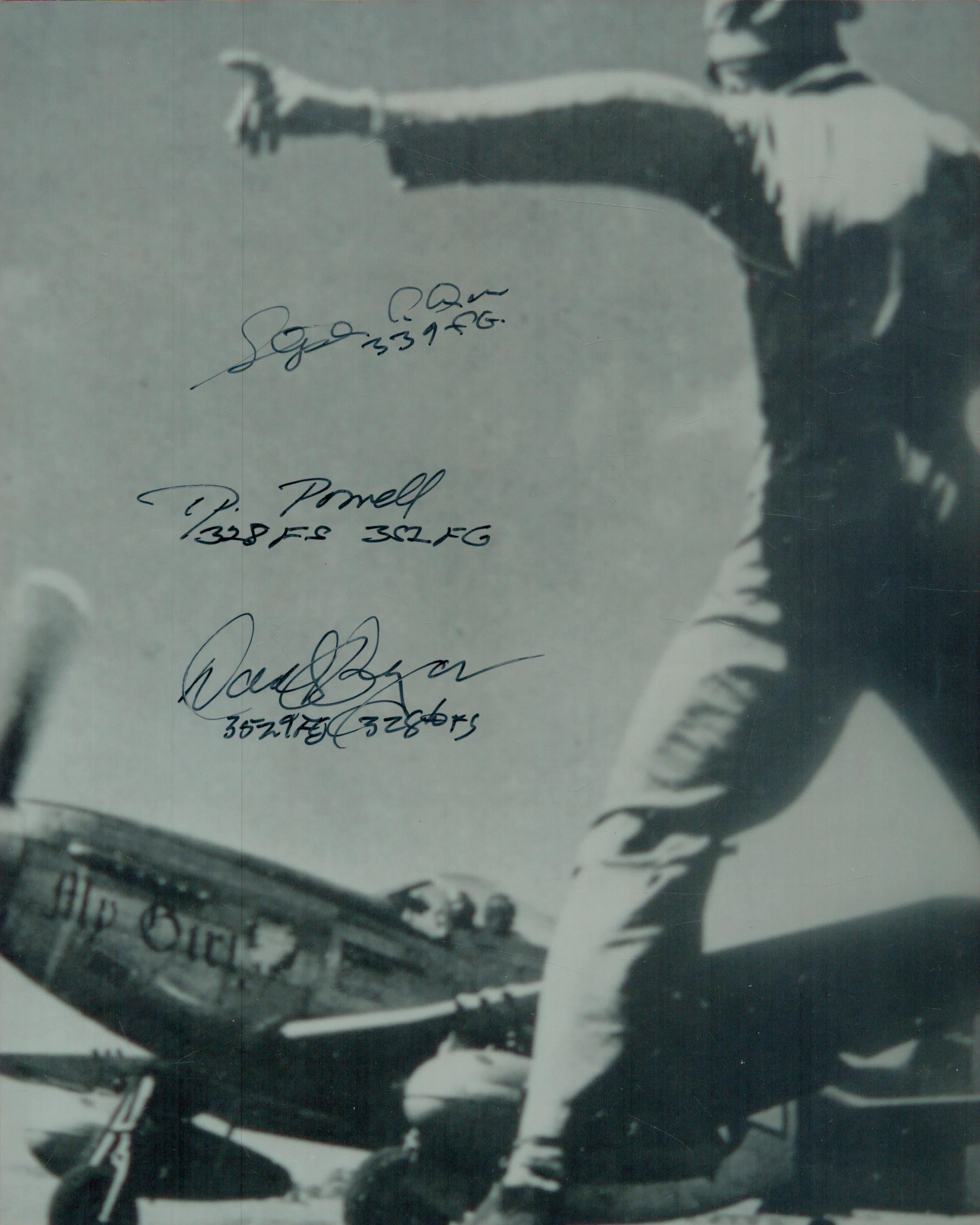 WW2 multiple US fighter aces signed 10 x 8 inch b/w photo. Signed by Lt Stephen Ananian 505th FS 352