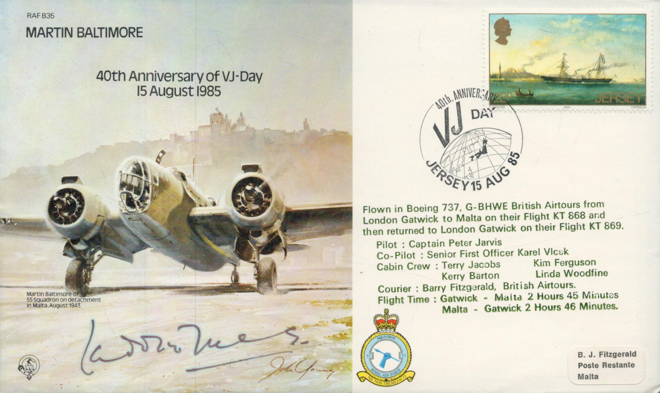 WW2 Wg Cdr Laddie Lucas DSO DFC fighter ace signed Martin Baltimore bomber RAF flown cover 1985.