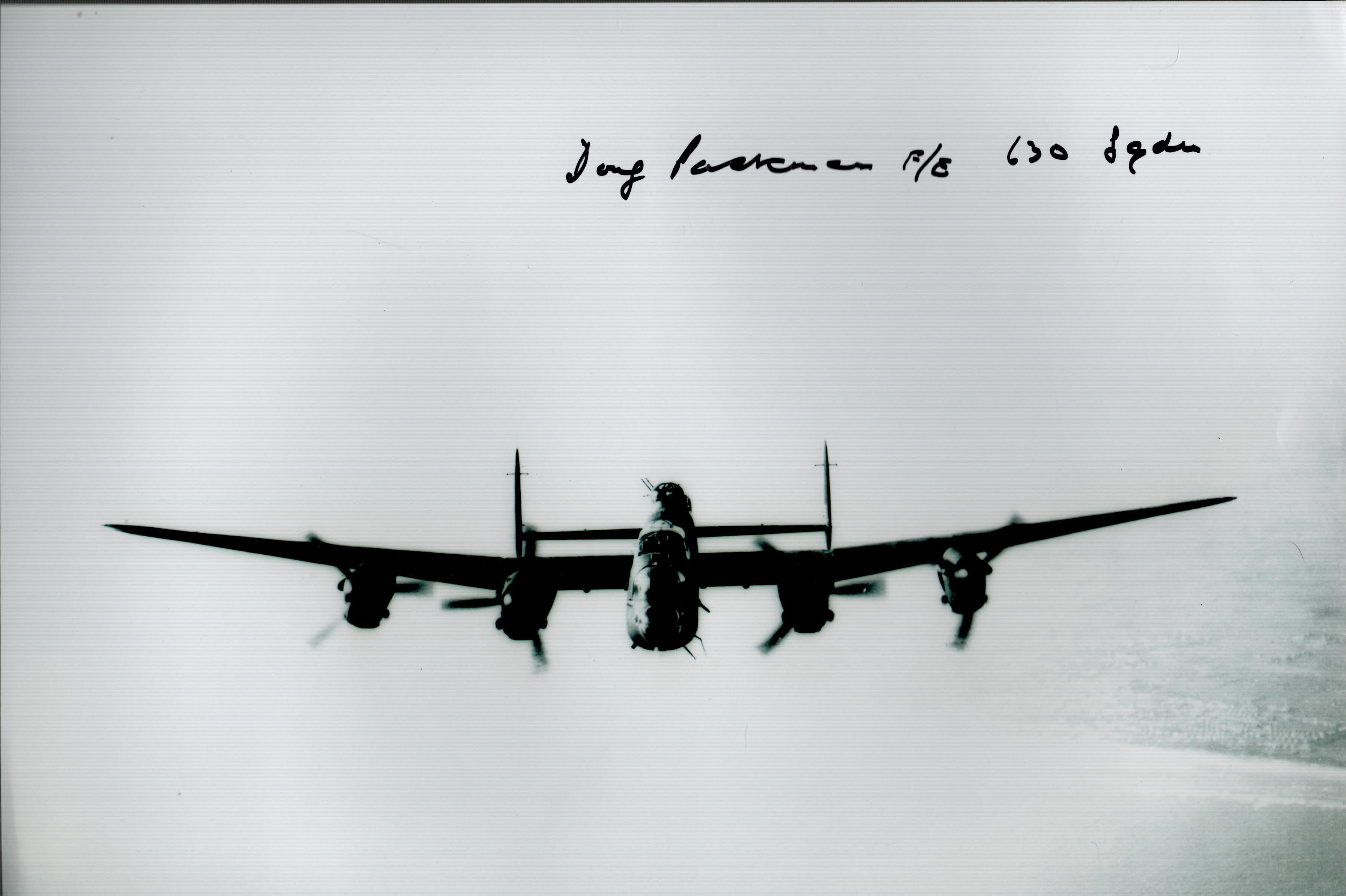 WW2 RAF 630 Squadron Lancaster bomber veteran Doug Packman signed photo. Good condition. All