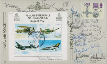 Twenty 111 sqn pilots signed rare 1992 75th ann cover, RAF Gutersloh, only 120 were signed and flown