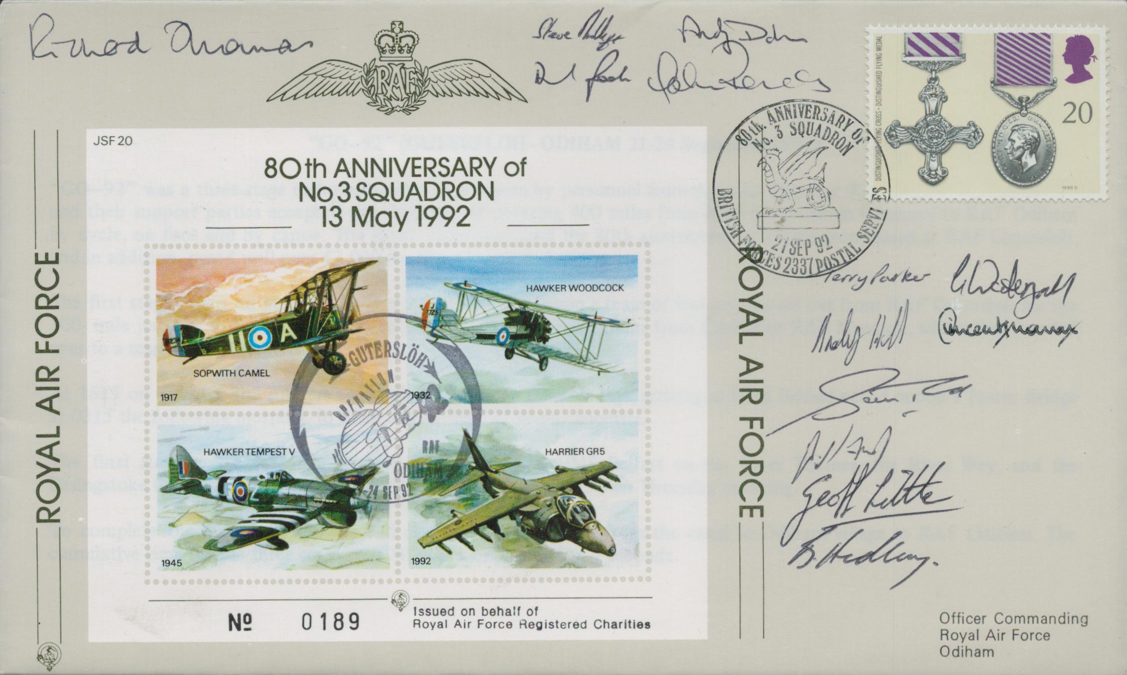 Thirteen 3 sqn pilots signed rare 1992 80th ann cover, RAF Gutersloh, only 119 were signed. Pilot