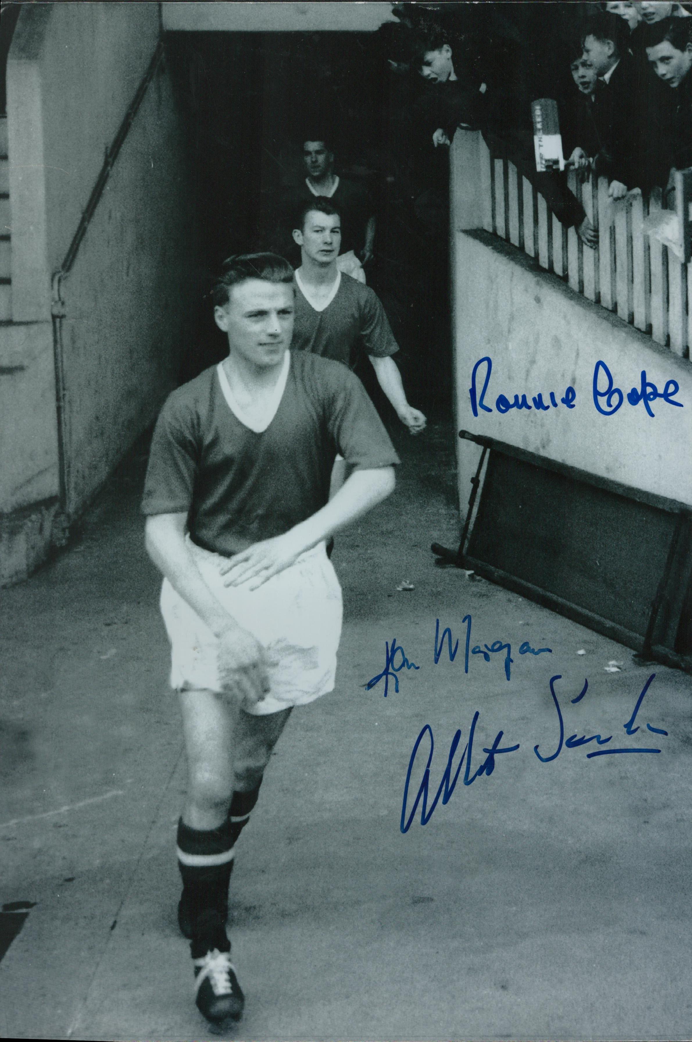 Football Man Utd legends Ronnie Cope and Ken Morgans signed 12 x 8 b/w photo. Good condition. All