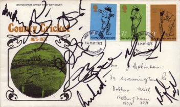 Nottingham Cricket 8 players signed 1973 County Cricket FDC. Includes Broad, Newell, Patel,