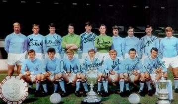 Manchester City legends multi signed Alan Oakes plus many others 16x12 Inch colour team photo 10