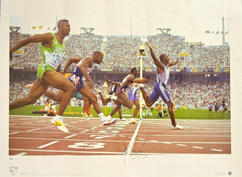 Linford Christie signed 23x16.5 Inch Team GB Olympic Gold Big Blue Tube print. Linford Christie