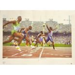 Linford Christie signed 23x16.5 Inch Team GB Olympic Gold Big Blue Tube print. Linford Christie