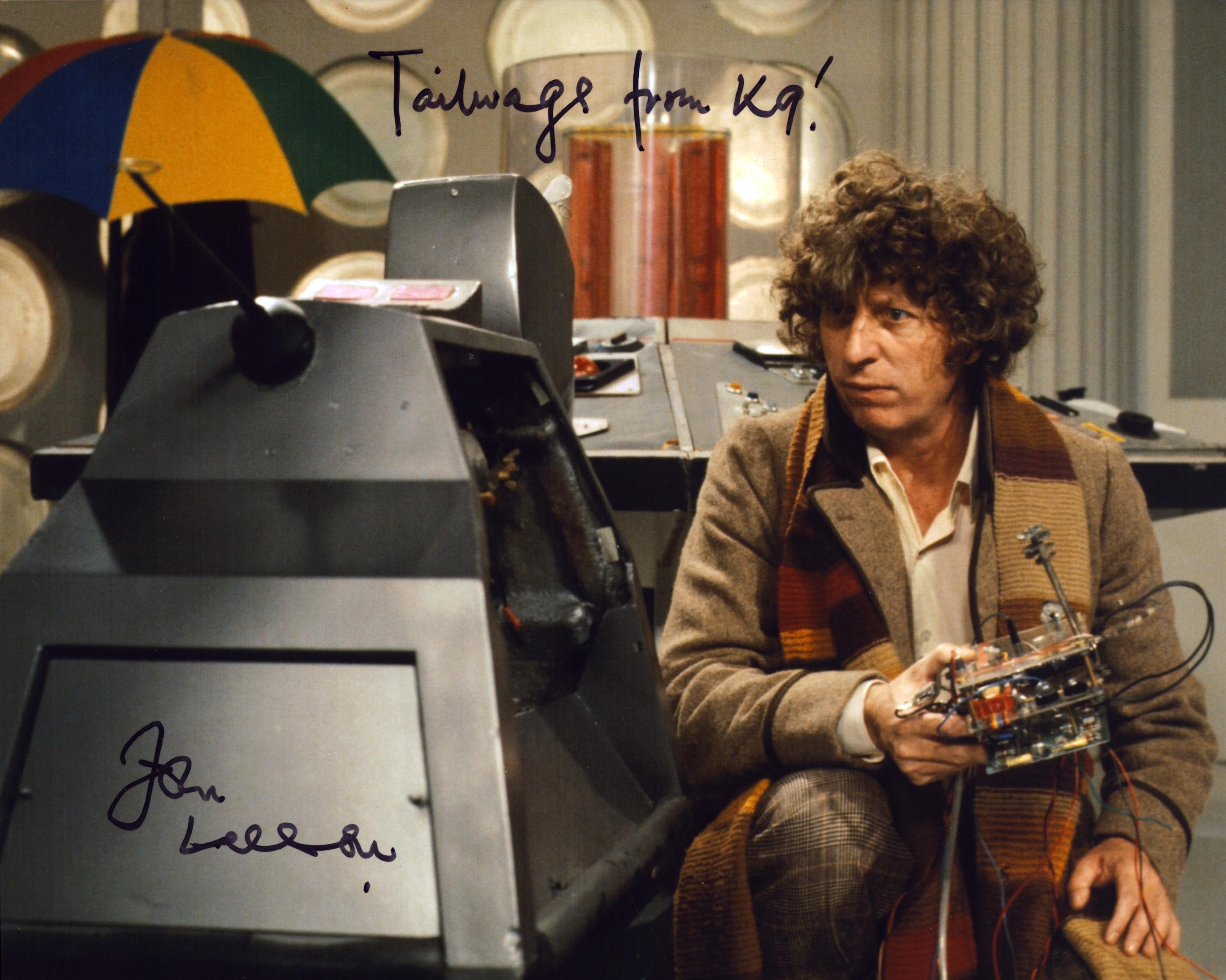 K9 actor John Leeson signed nice 10 x 8 inch colour photo with Tom Baker, scarce inscribed