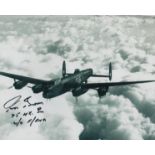 WW2 Bomber veteran Ron Brown 75 NZ sqn signed 10 x 8 inch b/w Lancaster in flight photo. Ron flew