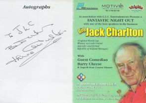 Jack Charlton signed Autographs 'Dinner Menu'. Dedicated. A World Cup winner with England and former