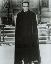 Sir Christopher Lee, CBE CStJ signed Black and White Photo 10x8 Inch. Was an English actor and