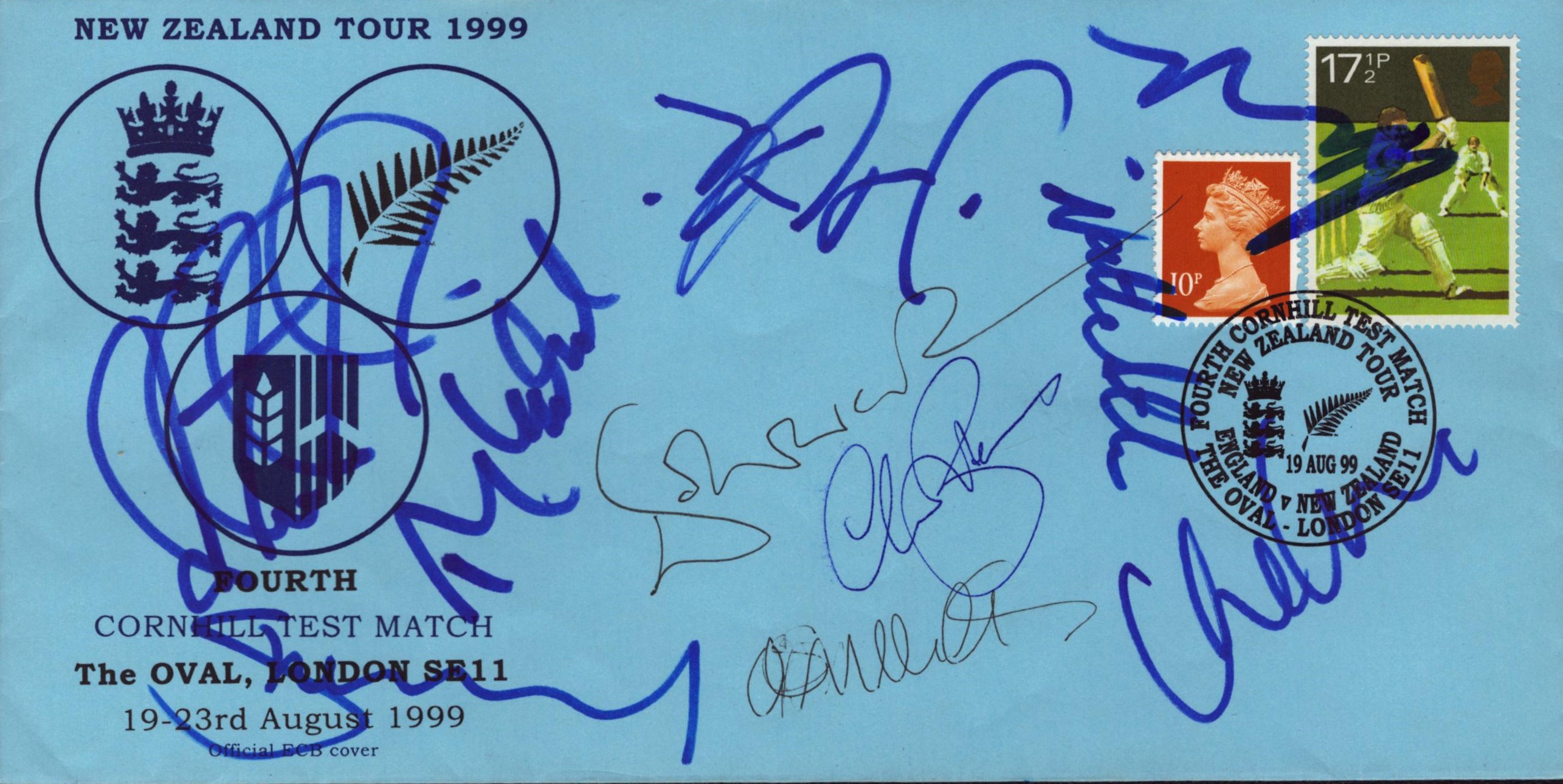 New Zealand 10 Cricket stars signed 1999 England Tour4th Test cover. Autographs include Fleming,
