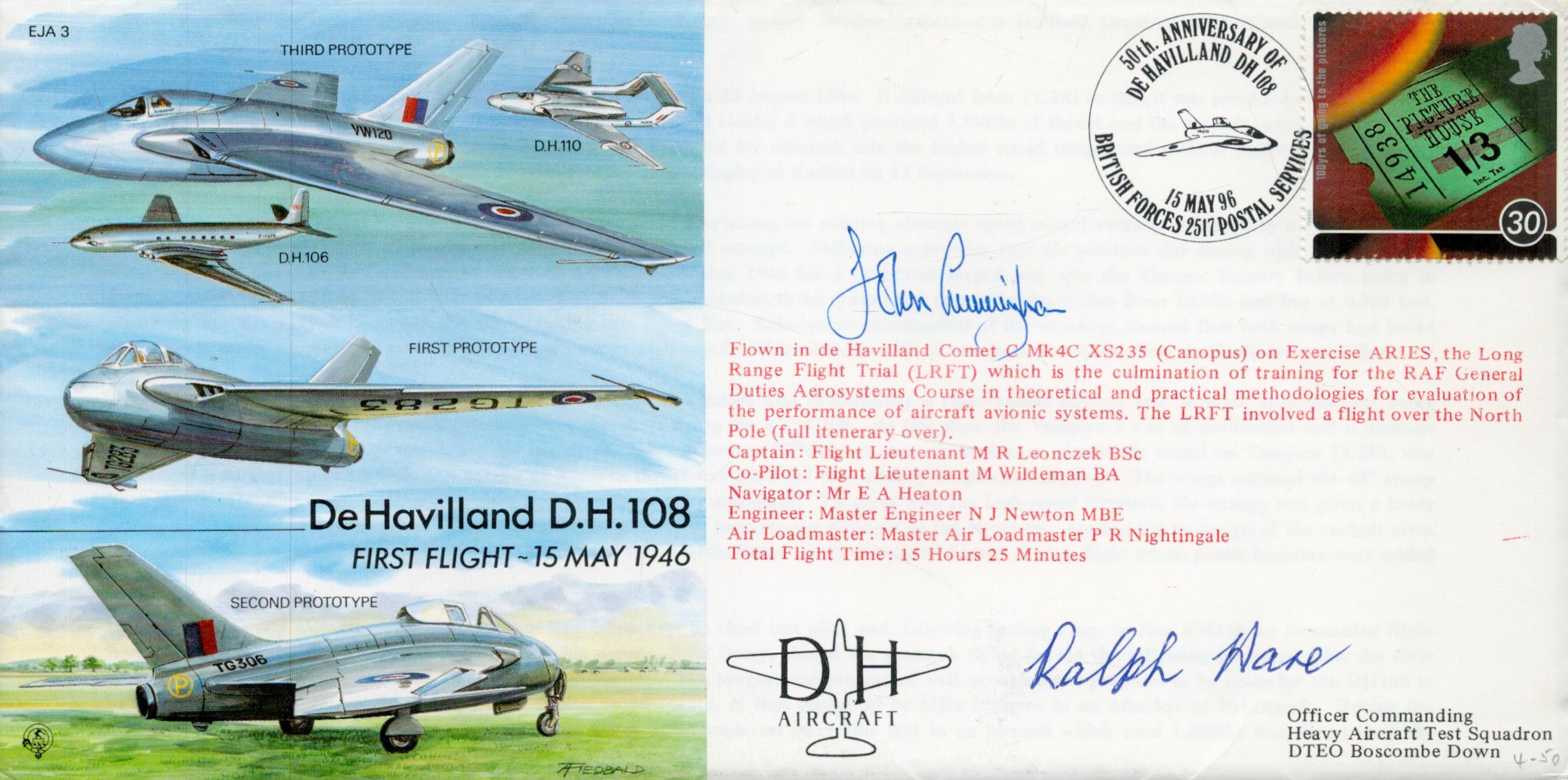 John Cunningham, Ralph Hare De Havilland Connections Signed First Day Cover. Good condition. All
