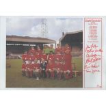 Multi signed John Aston, Bill Foulkes, Tony Dunne, David Sadler plus 2 others Colour Print 'European