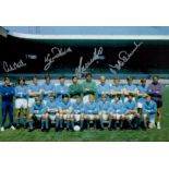 Multi signed Mike Summerbee, OBE plus 3 others Colour Photo 12x8 Inch. Good condition. All