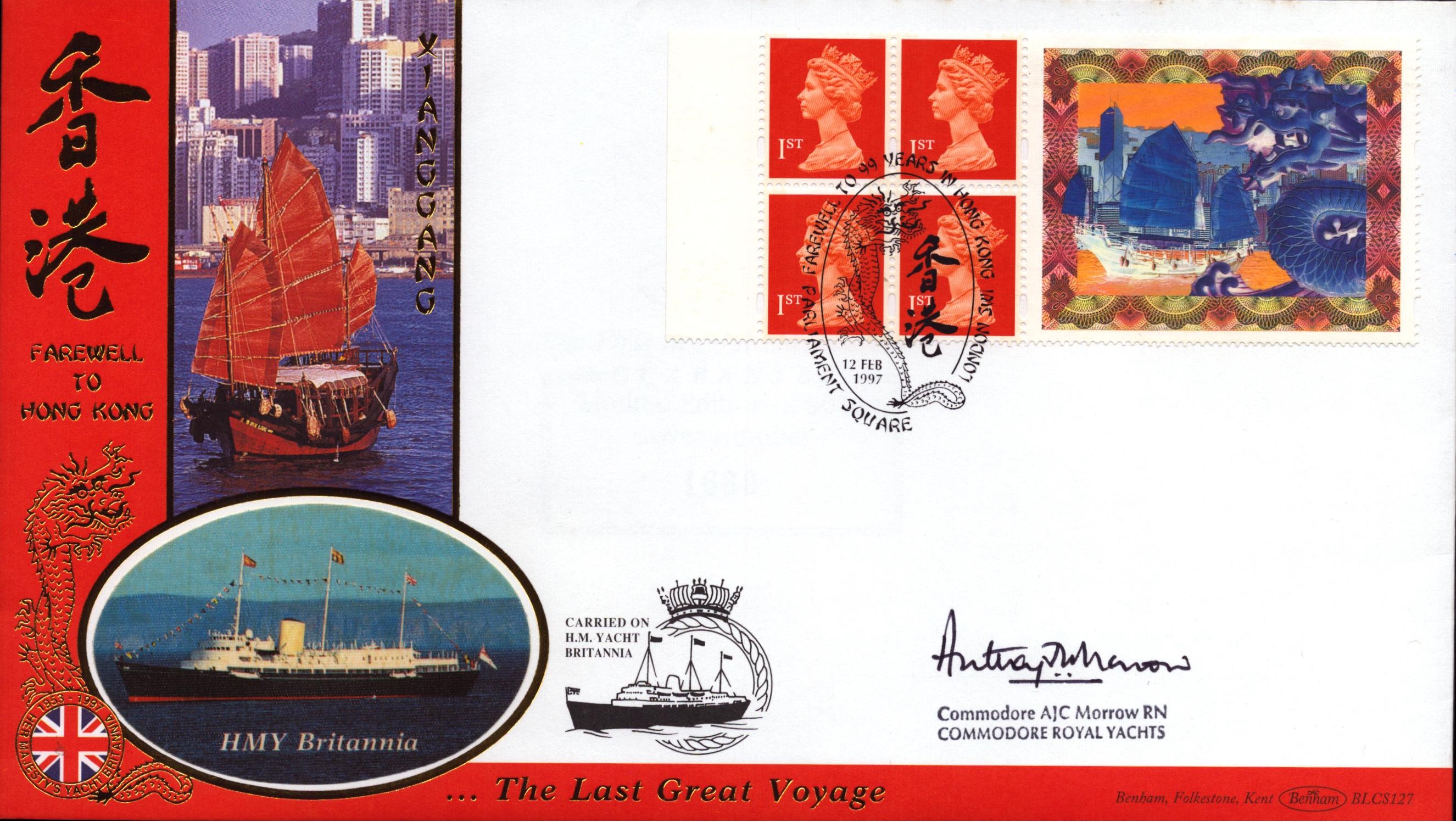 Cdr Morrow Commodore Royal Yachts signed lovely 1997 Farewell to Hong Kong miniature sheet booklet