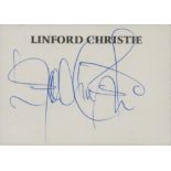 Linford Christie, OBE signed Autograph card 3.5x2.5 Inch. Is a Jamaican-born British former sprinter