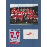 Alex Stepney signed signature post card 5.5x3.5 Inch Mounted with Colour Team Photo Cup Final