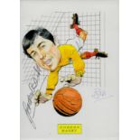 Gordon Banks signed Colour Caricature Card 5.25x3.75 Inch. Good condition. All autographs are