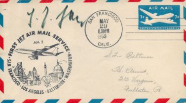 WW2 Luftwaffe ace Hans-Joachim Jab KC signed to Front and back on 1959 US Jet Mail FDC. Hans-Joachim