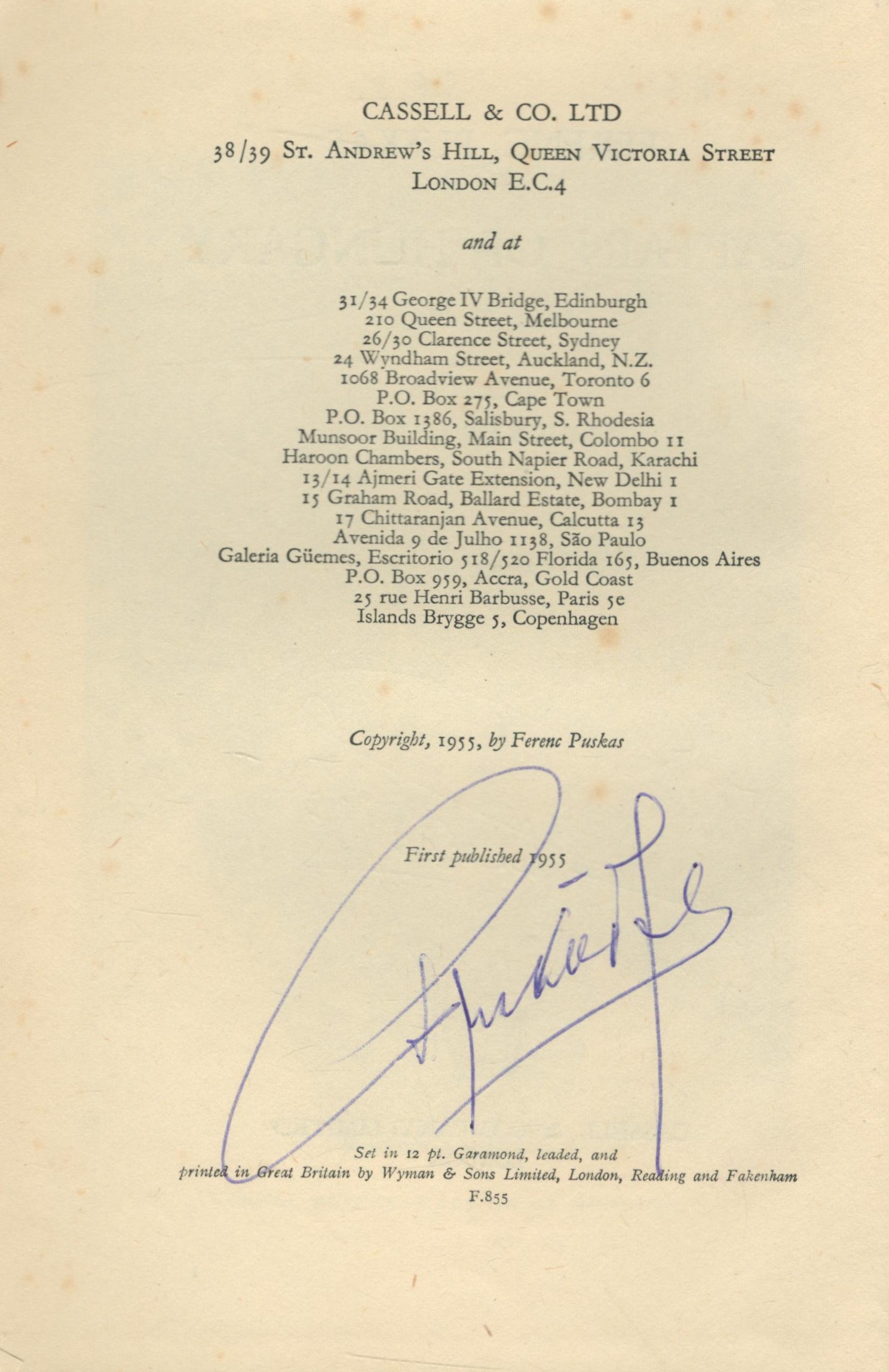 Ferenc Pukas signed Captain Of Hungary by Ferenc Pukas first edition hardback book. Good - Image 3 of 3