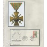 1965 French Croix De Guerre official 50th ann FDC with Medal stamp and Paris postmark. Set with