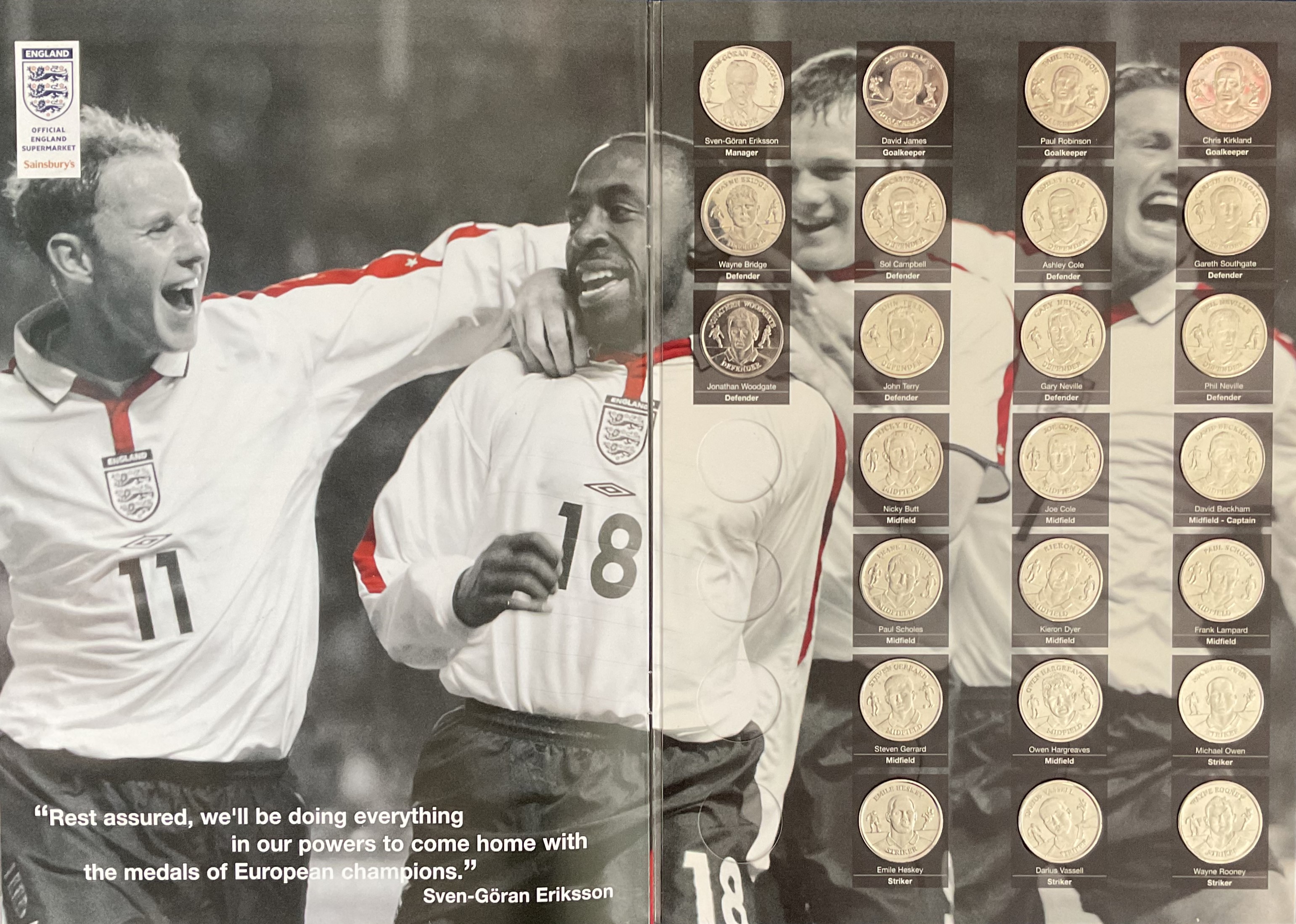 2004 The Official England Squad Medal Collection 'Sainsbury's Official England Supermarket' Complete