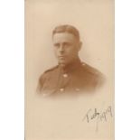 Great War super 6 x 4 sepia unused vintage postcard with image of soldier head and shoulders