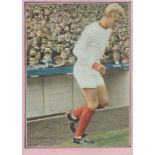 Denis Law, CBE signed Magazine cut out mixed onto pink Card overall sized 8.25x11.5 Inch. Is a