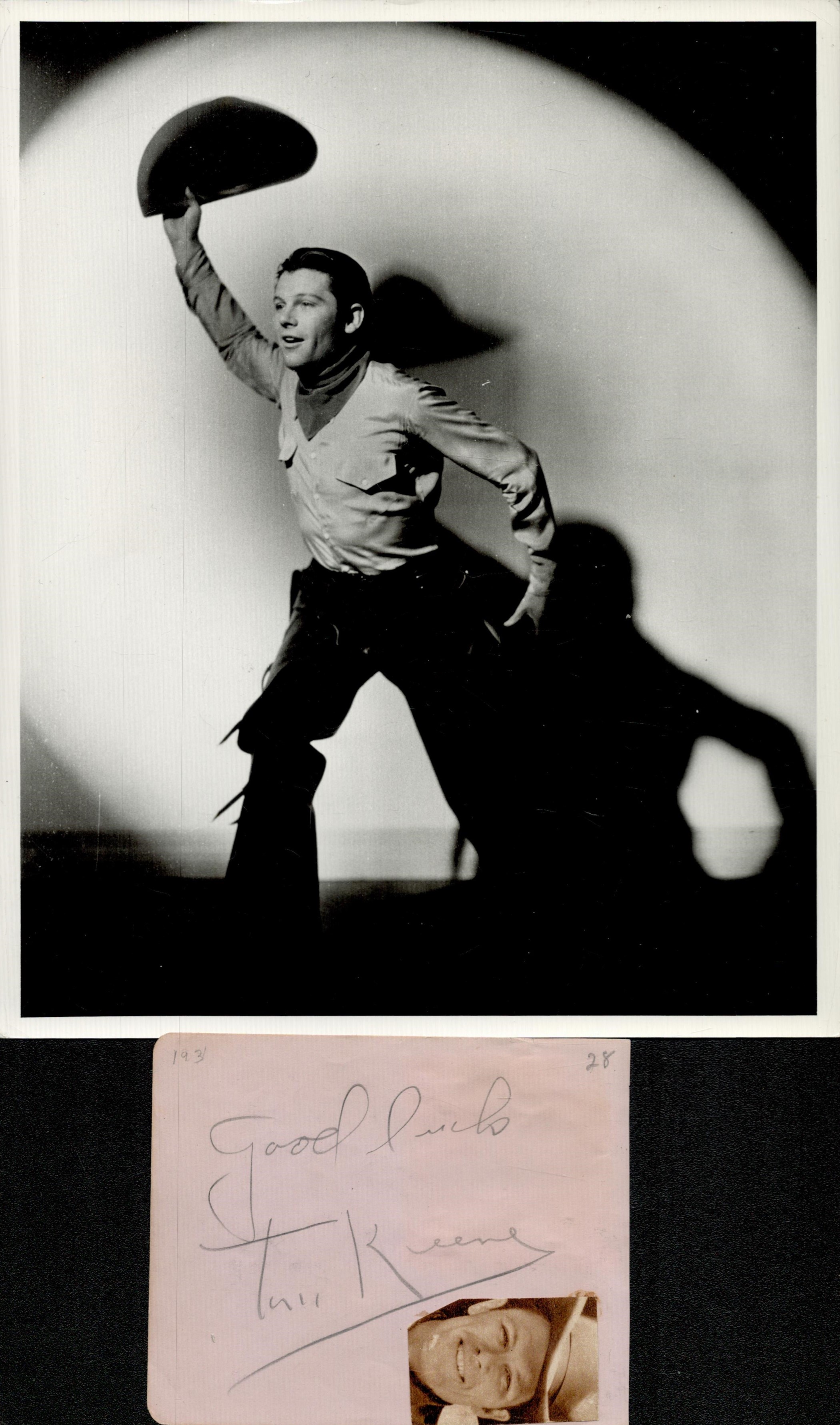 Tom Keane signed 5x4 inch album page and vintage 10x8 inch black and white photo. Good condition