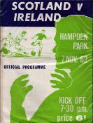 Football Scotland v Ireland vintage International programme Hampden Park 7th Nov 1962. Good
