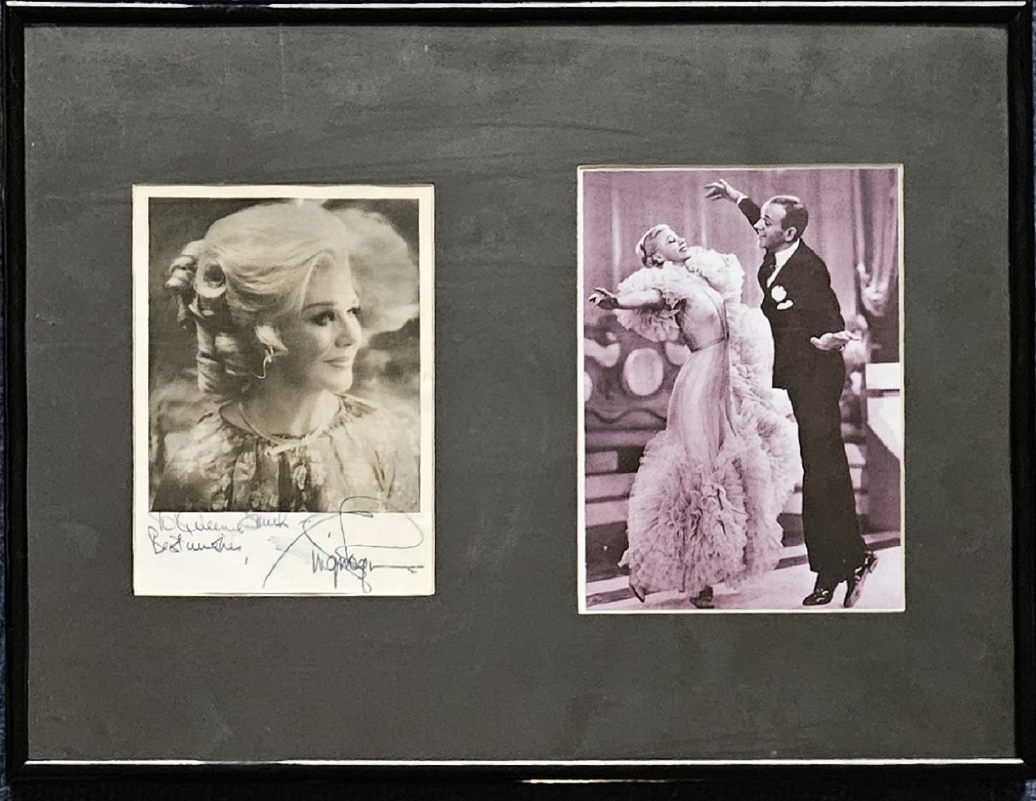 Ginger Rogers signed 16x12 overall size frame with 2 photos inside 1 signed of Rogers and then