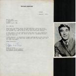 Frankie Howerd signed 6x4 inch vintage black and white photo with accompanying headed letter dated