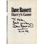 Dave Bassett signed Harry's Game title page NO BOOK. Dedicated and dated 1999. Good condition Est.