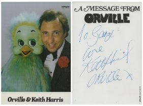 Keith Harris signed on back of Promo. Colour Photo. 6x4 Inch. Was an English ventriloquist, best