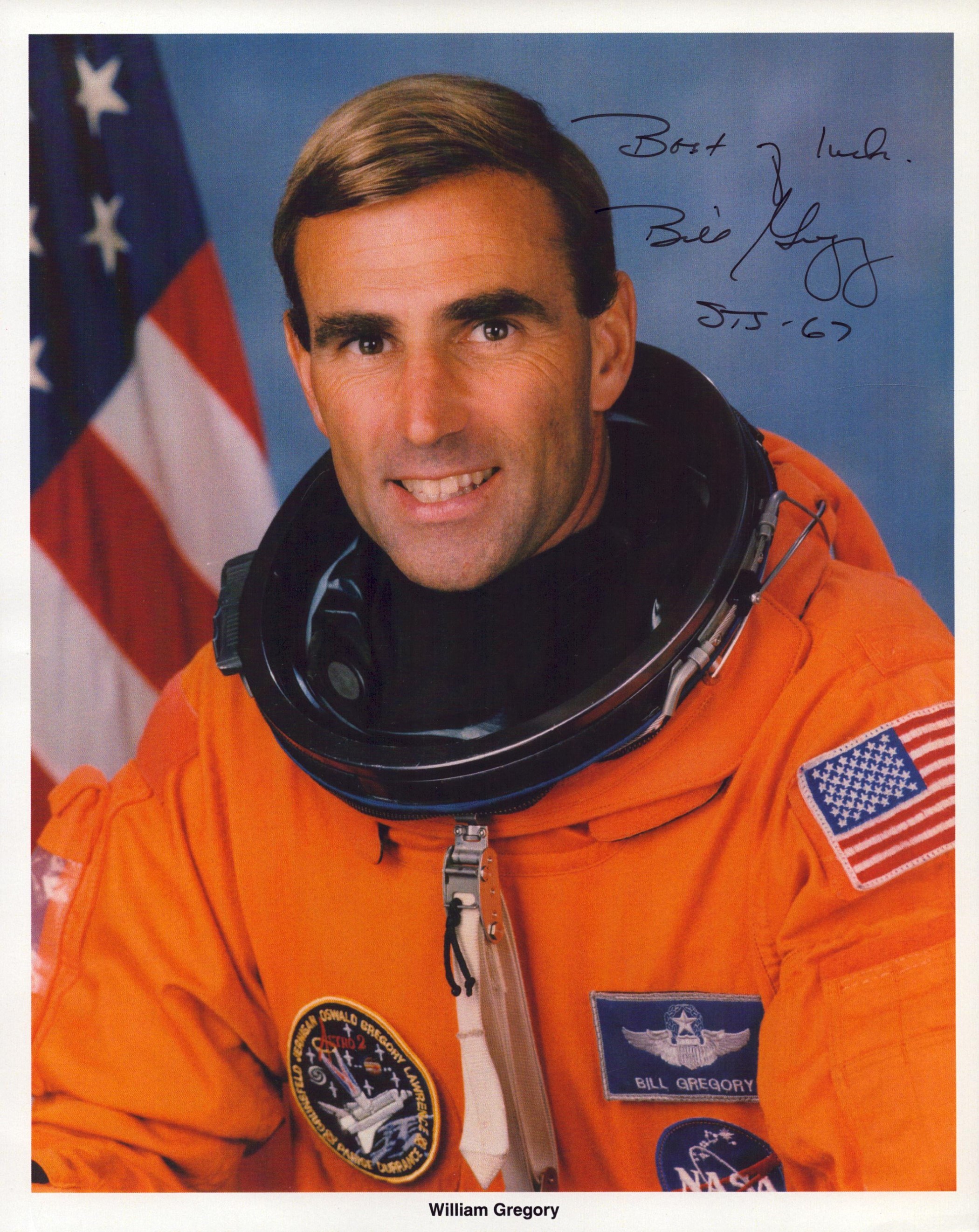 William Gregory signed NASA colour photo 10x8 inch approx. Good condition Est.