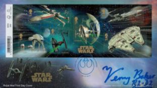 Star Wars R2D2 Kenny Baker signed 2015 Star Wars miniature sheet FDC. English actor, comedian and