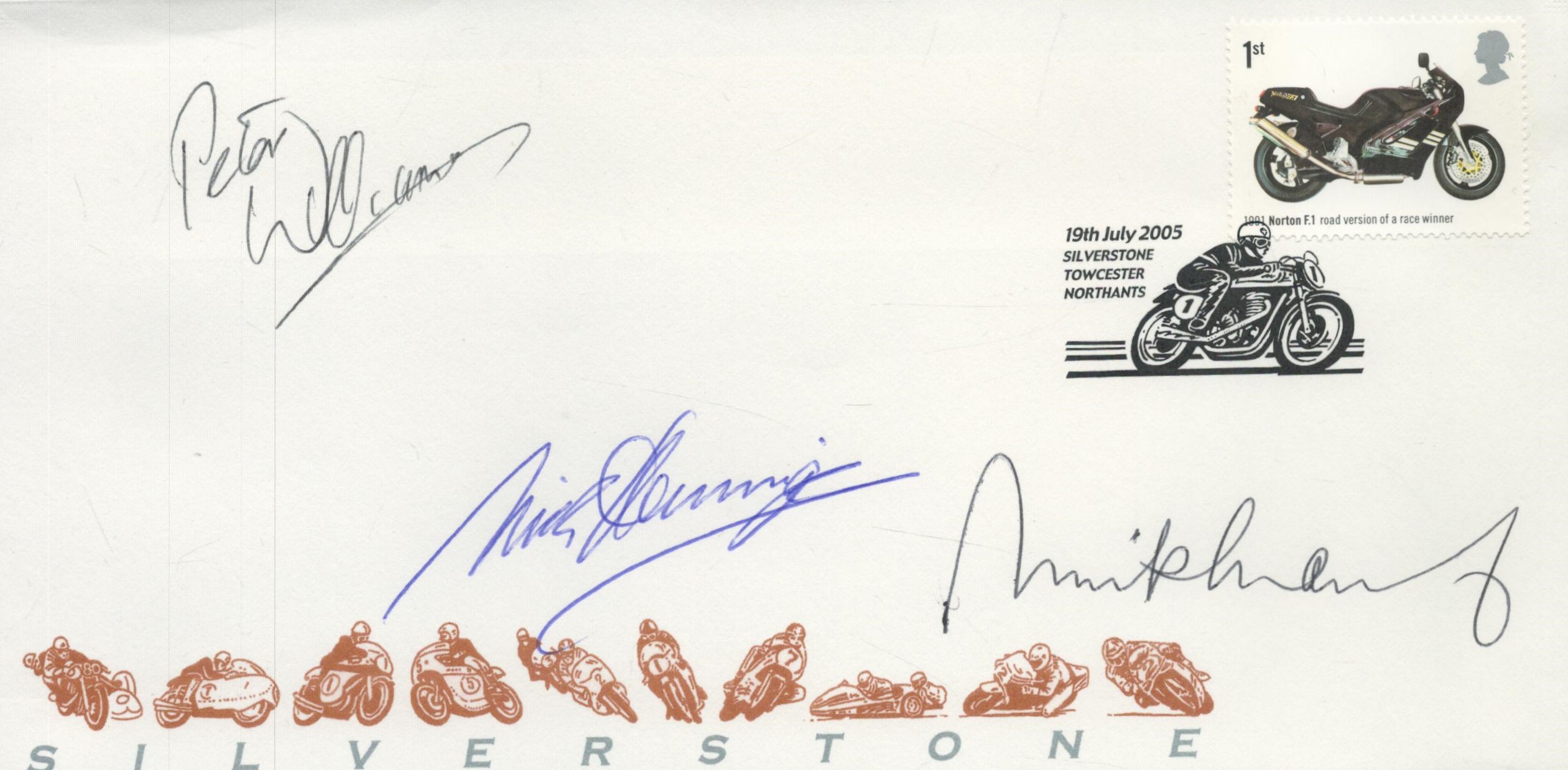 Motor Cycle race legends 2005 Silverstone Cover signed Mick Grant, Williams and Hemmings. Numbered