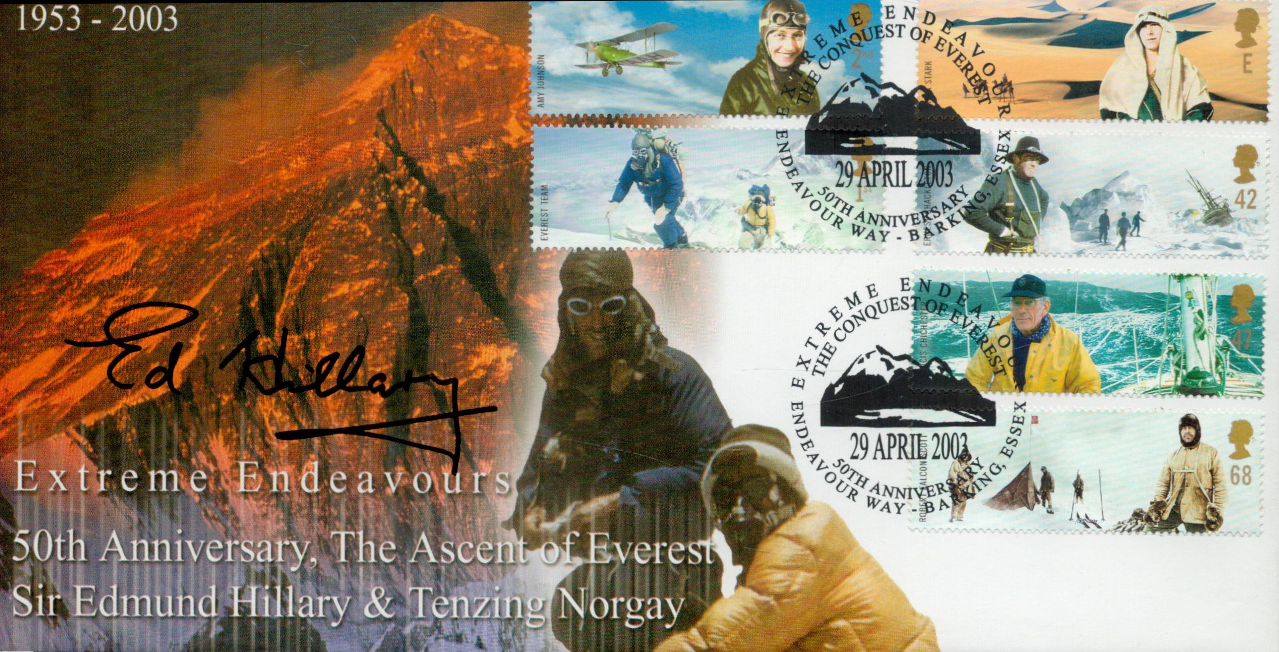 Sir Edmund Hillary signed official Extreme Endeavours FDC. It features the signature of Edmund