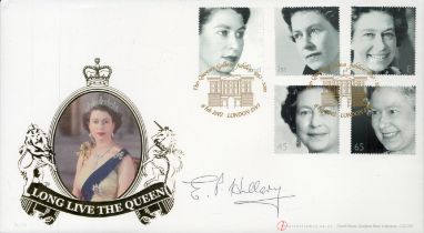 Everest Mountaineer Sir Edmund Hillary signed rare Internetstamps 2002 Queen Elizabeth II Golden