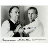 Gene Hackman signed 10x8inch black and white movie still from No way out. Good Condition. All