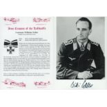 WW2 Luftwaffe fighter ace Leut Wilhelm Noller KC signed 7 x 5 inch b/w portrait photo along with a