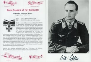 WW2 Luftwaffe fighter ace Leut Wilhelm Noller KC signed 7 x 5 inch b/w portrait photo along with a