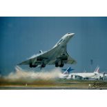 Concorde Early French test pilot Gilbert Defer signed Air France 12 x 8 inch colour Take off