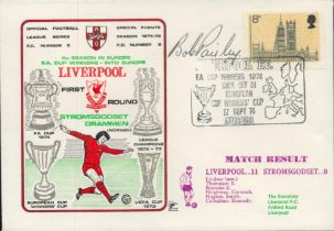 Liverpool football legend Bob Paisley signed 1941 Liverpool 11 Stromsgodset 0 Dawn football cover.