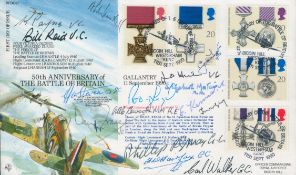 WW2 Fifteen Aces, BOB, VC, GCs multiple signed rare 1990 Gallantry official forces FDC RFDC87.