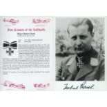 WW2 Luftwaffe fighter ace Mjr Hubert Rauh KC signed 7 x 5 inch b/w portrait photo along with a super