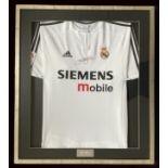 Football David Beckham 33x29 inch overall framed and mounted replica Real Madrid home shirt. Good